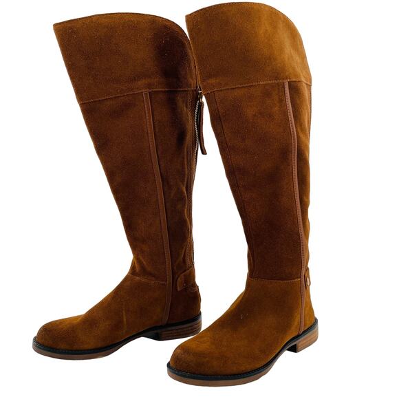 Franco Sarto Christine Brown Suede Tall Back Zip Equestrian Riding Boots 4 WC - Picture 1 of 11
